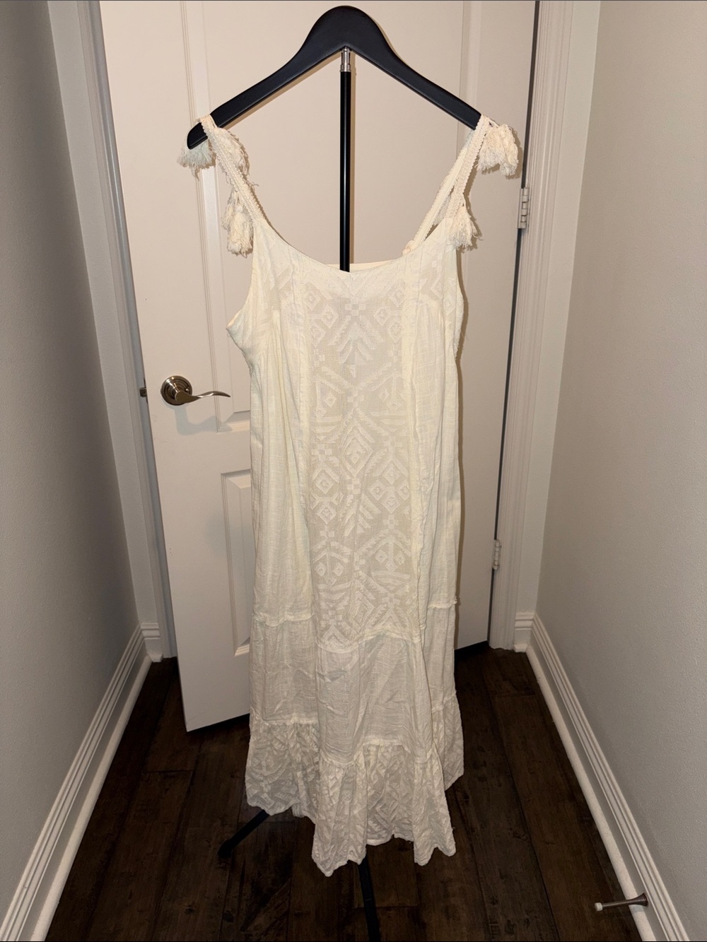 Ivory Embroidered Tie-Shoulder Maxi Dress